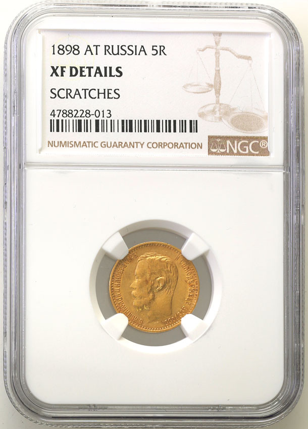 Rosja Mikołaj II 5 Rubli 1898 AT NGC XF Details